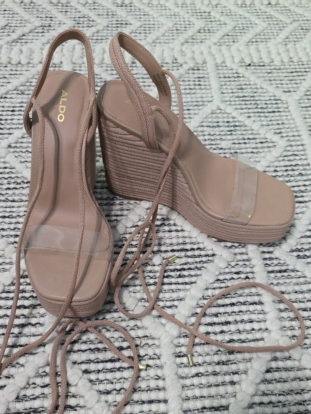 ALDO Nude Blush Platform Wedge Sandals with Clear Toe Strap